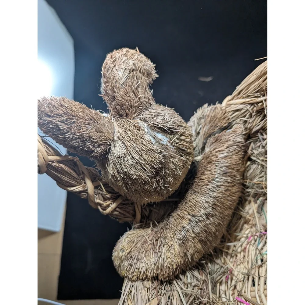 Natural Woven Straw Easter Basket with Sisal Bunny‎ Rabbit Rustic Holiday Decor